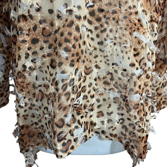 Feratelli Vintage Textured Frayed Leopard Cheetah Blouse Medium Sheer 3/4 Sleeve - Picture 8 of 10